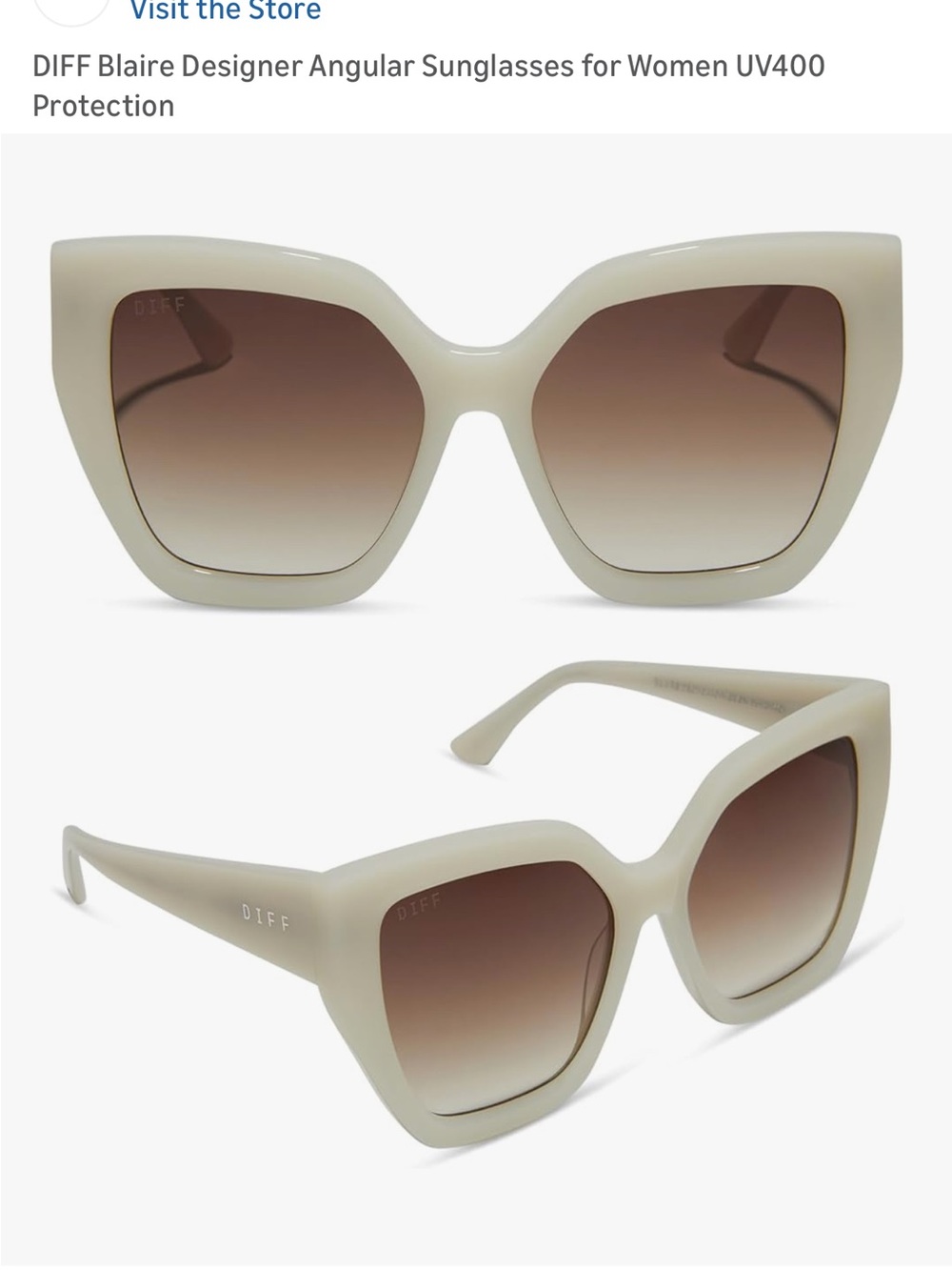 Blaire Women's Angular Sunglasses in Ivory with Gradient Brown Lenses
